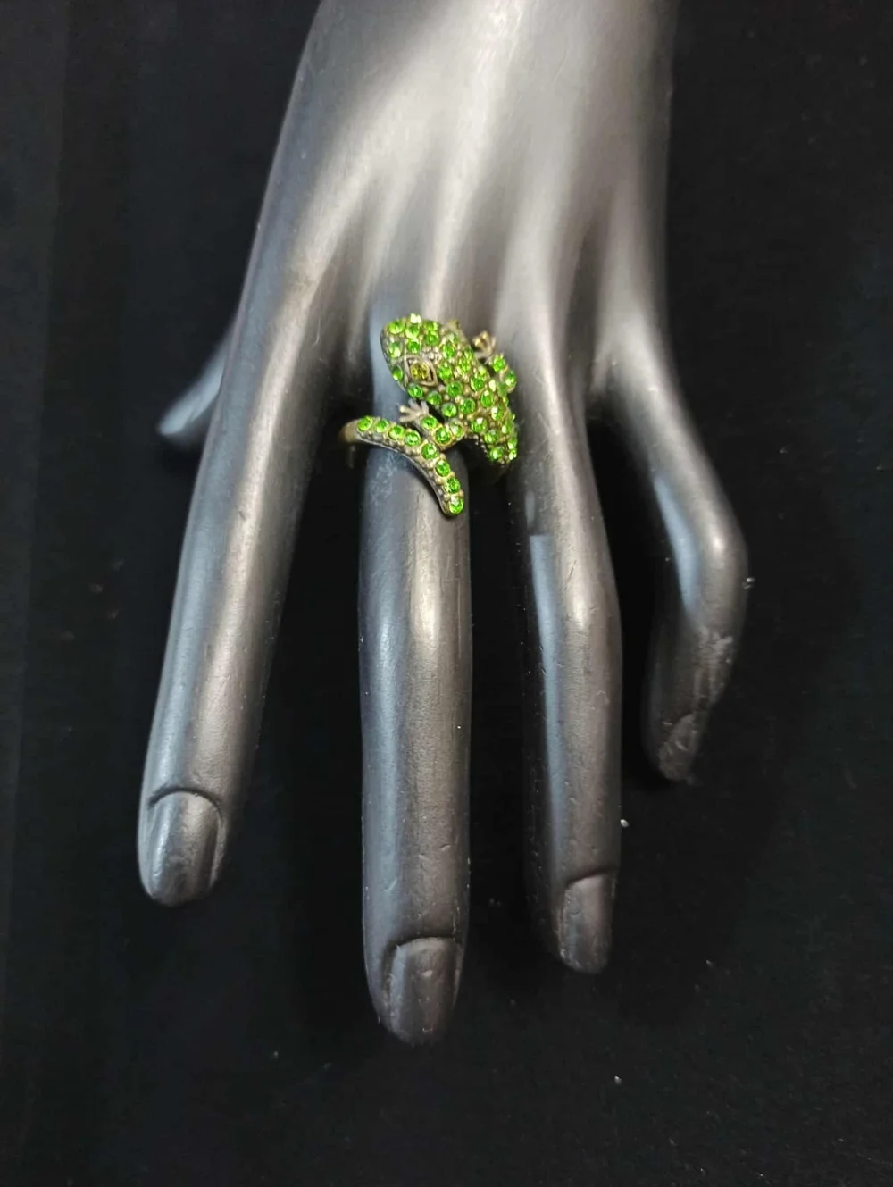 80’s Frog Wrap Ring Green Rhinestone Statement Adjustable Ring Sz.8